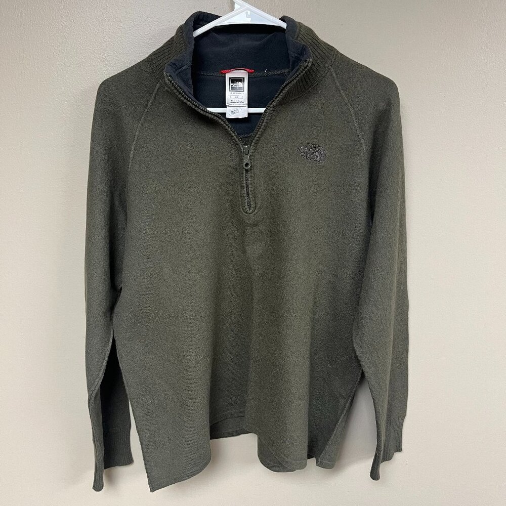 The North Face Green Quarter Zip Sweater Cotton/Wool Blend